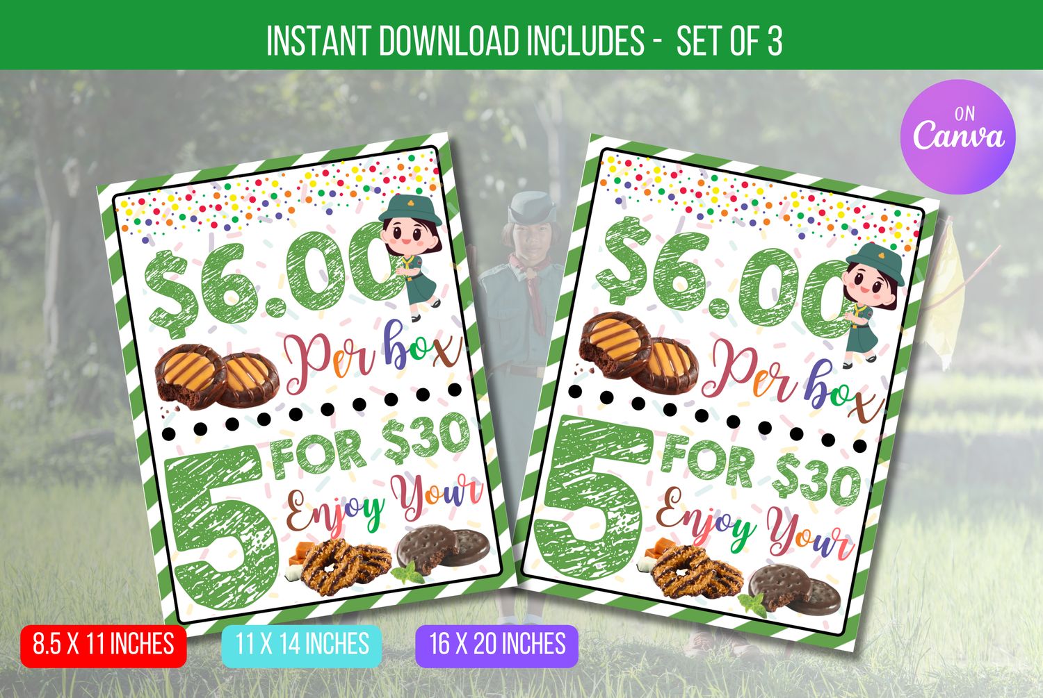 EDITABLE Girl Scout Cookie Price Sign Poster, Cookie Menu Price List, Cookie Booth Poster Printable Sale Booth Sign Idea Instant Download