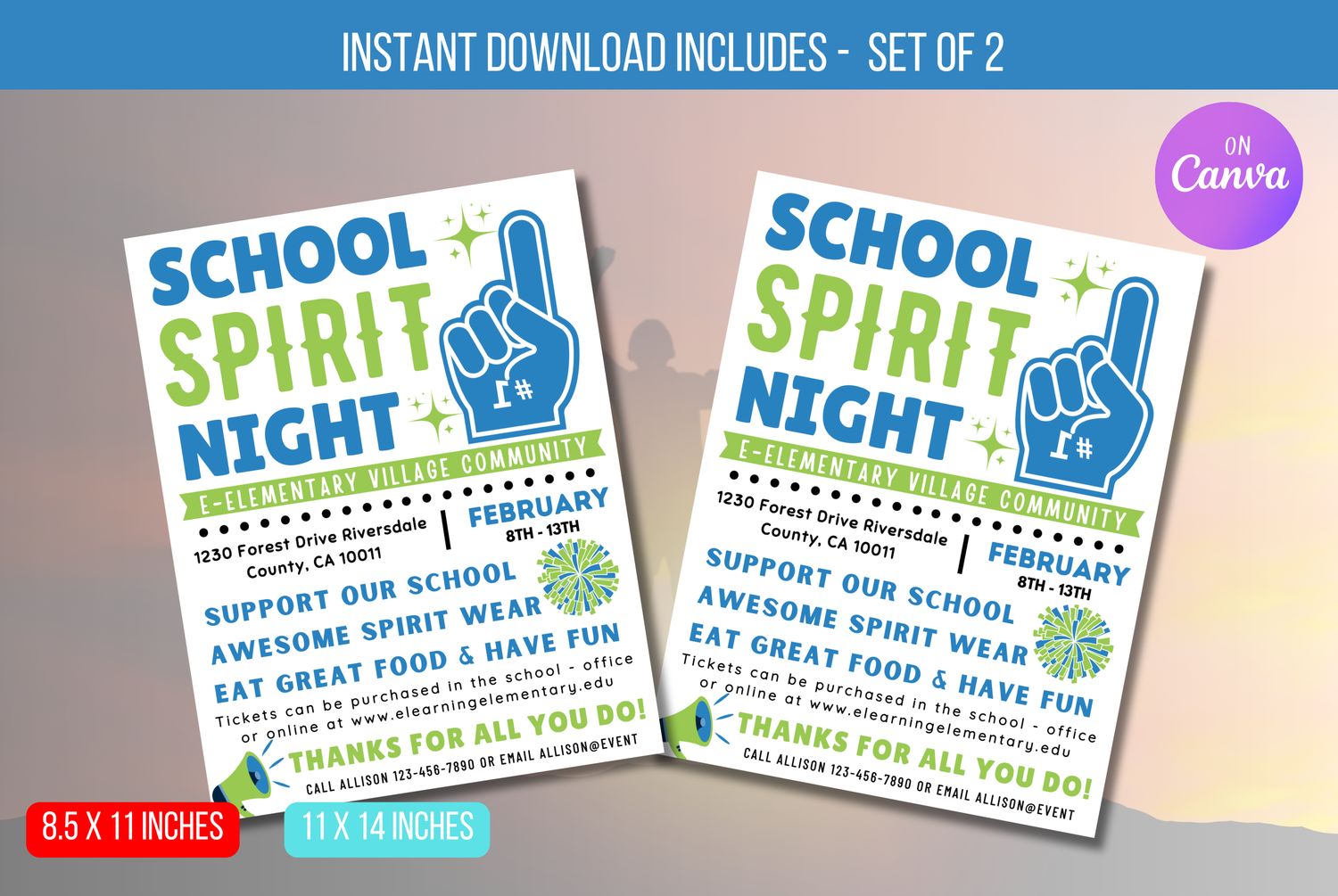 EDITABLE School Spirit Flyer Package, School Spirit Night Party, Spirt Night Fundraiser, School Fundraiser School PTO PTA Event, Template