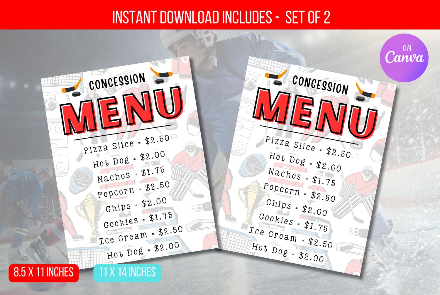 EDITABLE  Hockey Concession Menu, Concession Stand Sign Instant Download