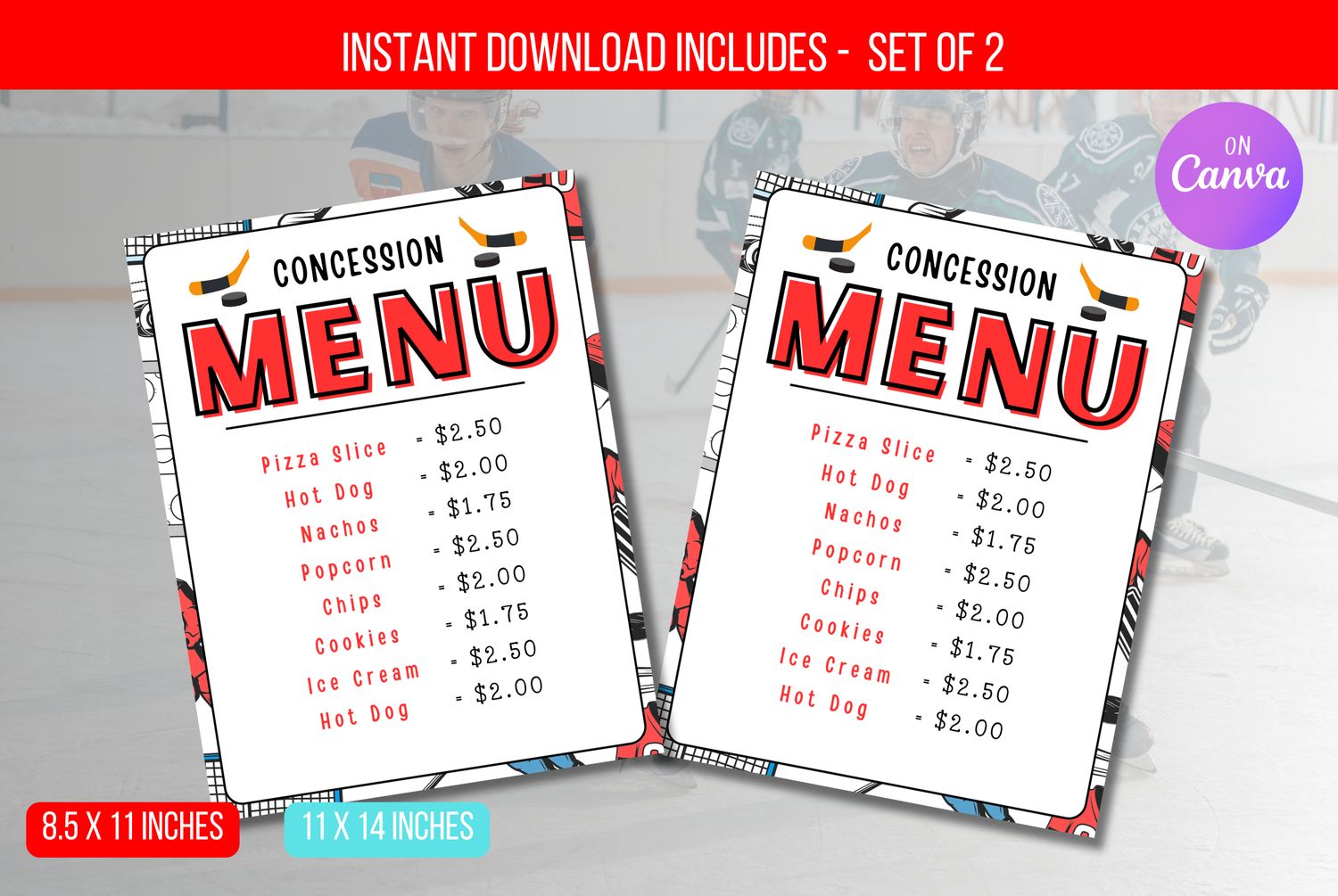 EDITABLE  Hockey Concession Menu, Concession Stand Sign Instant Download