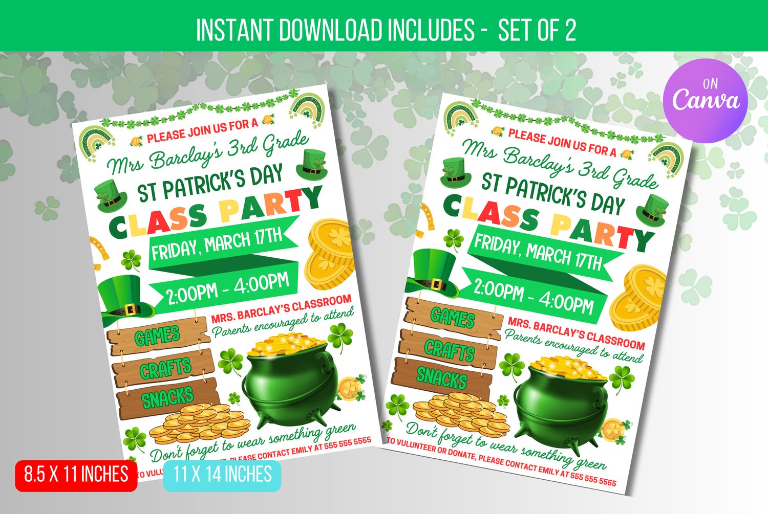 EDITABLE St Patricks Class Party Invitation, Elementary School Classroom Party Flyer Instant Download