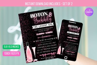 EDITABLE Botox and Bubbly Party Invite, Med Spa Invite, Botox special flyer, Spa Flyer Template, Promotion Beauty Flyer Instant Download