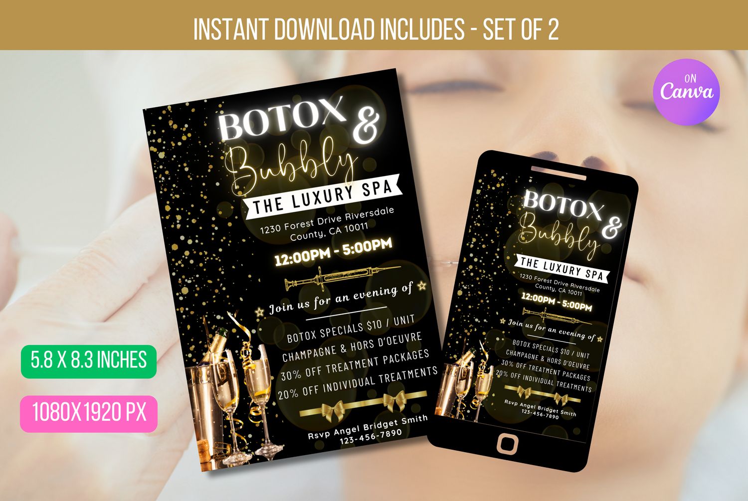 EDITABLE Botox and Bubbly Party Invite, Med Spa Invite, Botox special flyer, Spa Flyer Template, Promotion Beauty Flyer Instant Download