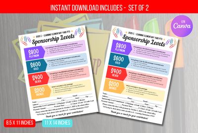 PTO PTA Sponsorship Form School, Sponsorship Signup Printable Handout, Fundraiser Event Donation Sign up Membership Form