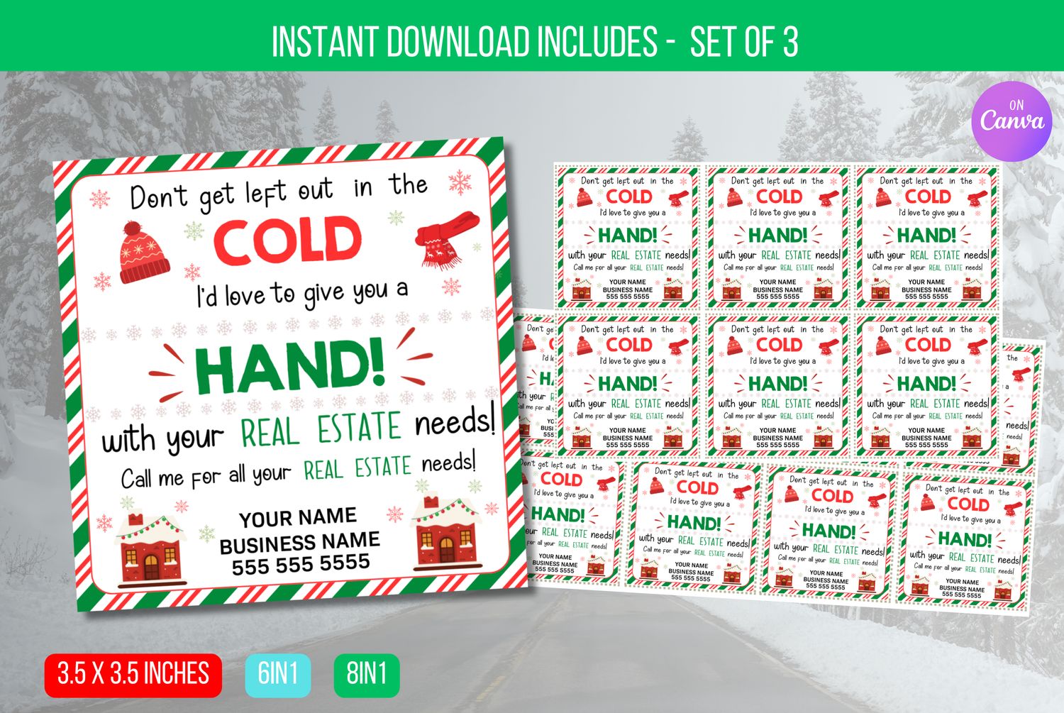 EDITABLE  Don&#39;t Get Left Out in the Cold Real Estate Gift Tag, Winter Marketing Pop by Tag Instant Download