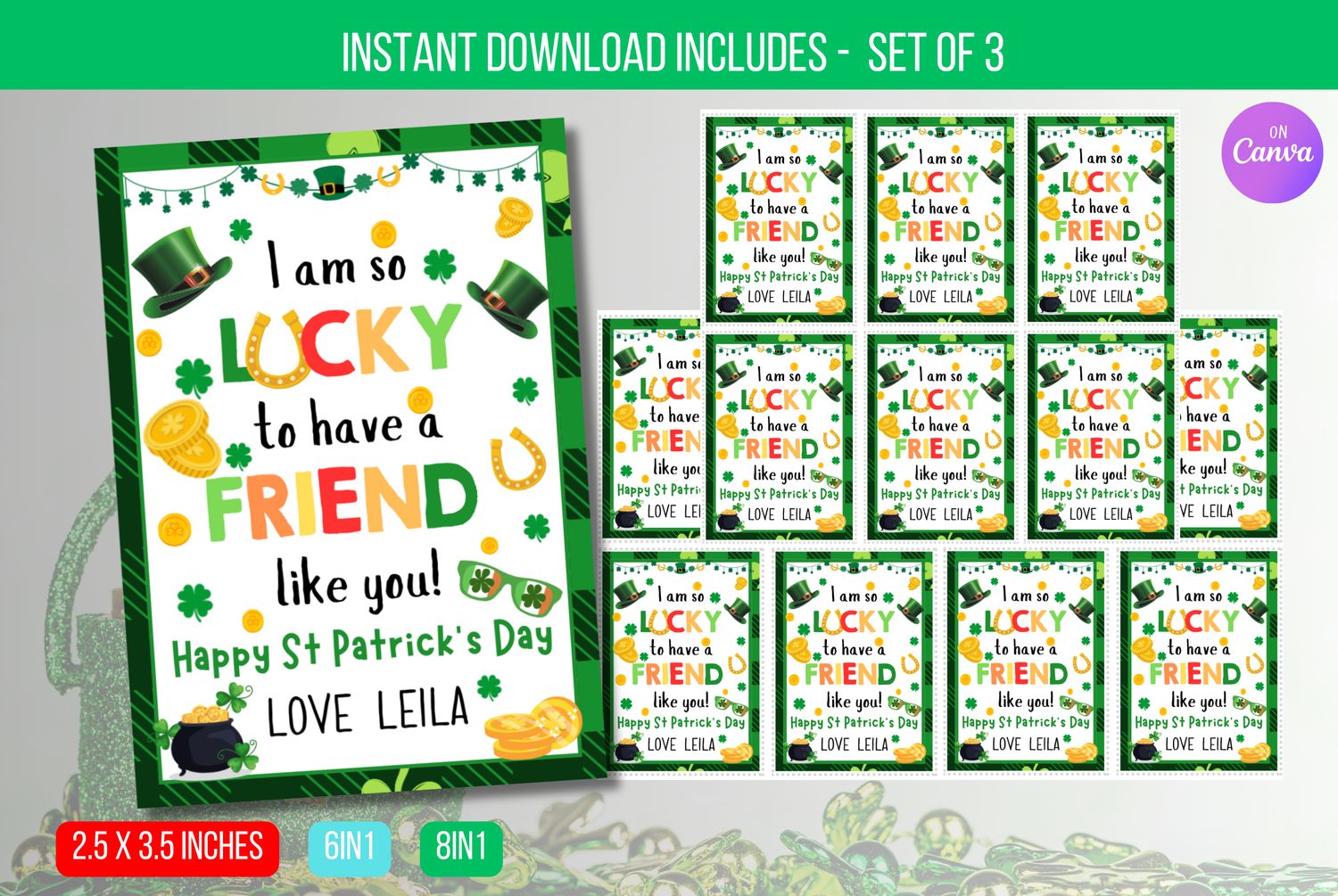 EDITABLE I Am So Lucky To Have a Friend Like You St Patrick&#39;s Day Treat Tag, Printable Class Gift Tags, Kid&#39;s St. Patrick&#39;s Day Gift Tag