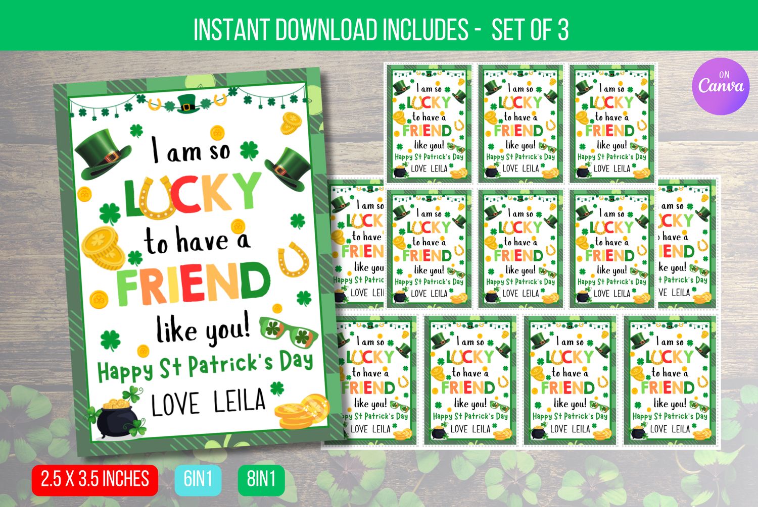 EDITABLE I Am So Lucky To Have a Friend Like You St Patrick&#39;s Day Treat Tag, Printable Class Gift Tags, Kid&#39;s St. Patrick&#39;s Day Gift Tag