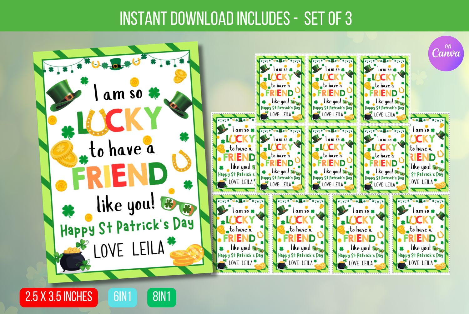 EDITABLE I Am So Lucky To Have a Friend Like You St Patrick&#39;s Day Treat Tag, Printable Class Gift Tags, Kid&#39;s St. Patrick&#39;s Day Gift Tag