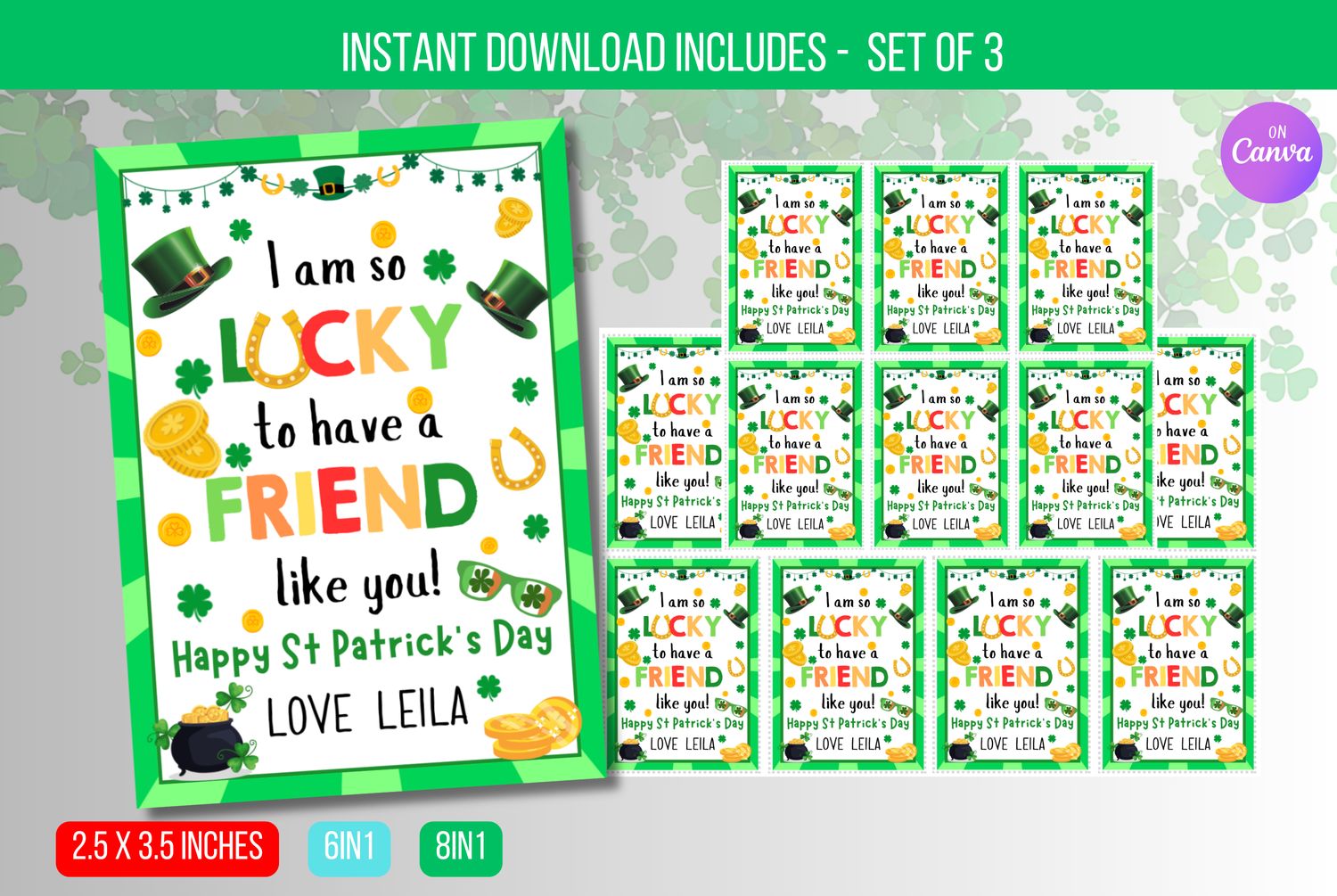 EDITABLE I Am So Lucky To Have a Friend Like You St Patrick&#39;s Day Treat Tag, Printable Class Gift Tags, Kid&#39;s St. Patrick&#39;s Day Gift Tag