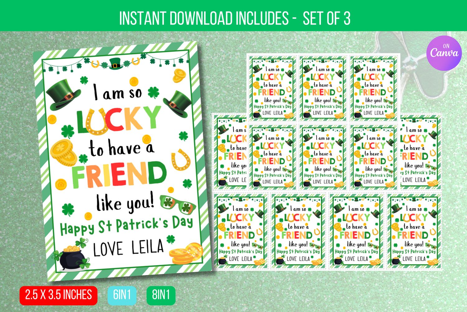 EDITABLE I Am So Lucky To Have a Friend Like You St Patrick&#39;s Day Treat Tag, Printable Class Gift Tags, Kid&#39;s St. Patrick&#39;s Day Gift Tag
