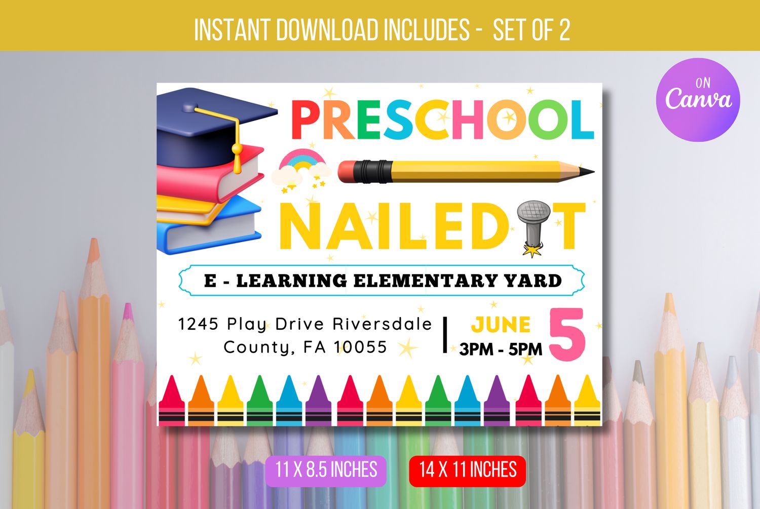 EDITABLE Preschool Nailed It! Sign, Preschool Graduation Photo Prop, End of School Chalkboard Poster, Last Day of Preschool Instant Download