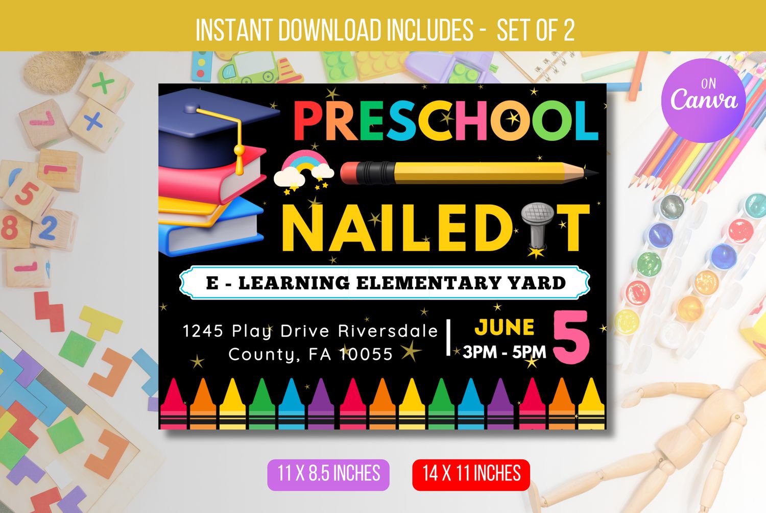EDITABLE Preschool Nailed It! Sign, Preschool Graduation Photo Prop, End of School Chalkboard Poster, Last Day of Preschool Instant Download