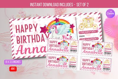 EDITBALE Unicorn Birthday Ticket Invitation, Unicorn Themed Party, Unicorn Rainbow Party Invite, Unicorn Birthday Invite Instant download