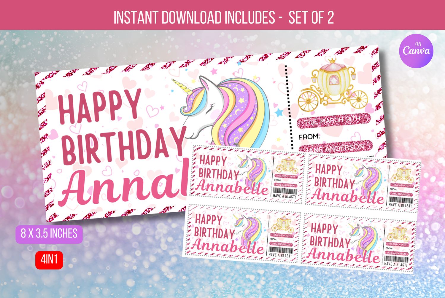EDITBALE Unicorn Birthday Ticket Invitation, Unicorn Themed Party, Unicorn Rainbow Party Invite, Unicorn Birthday Invite Instant download