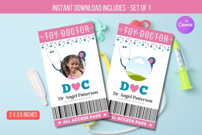 EDITABLE Toy Doctor name tag, Toy Doc party, Pretend play doctor, Doctor badge, Nurse name tag, Doctor name tag Instant Download