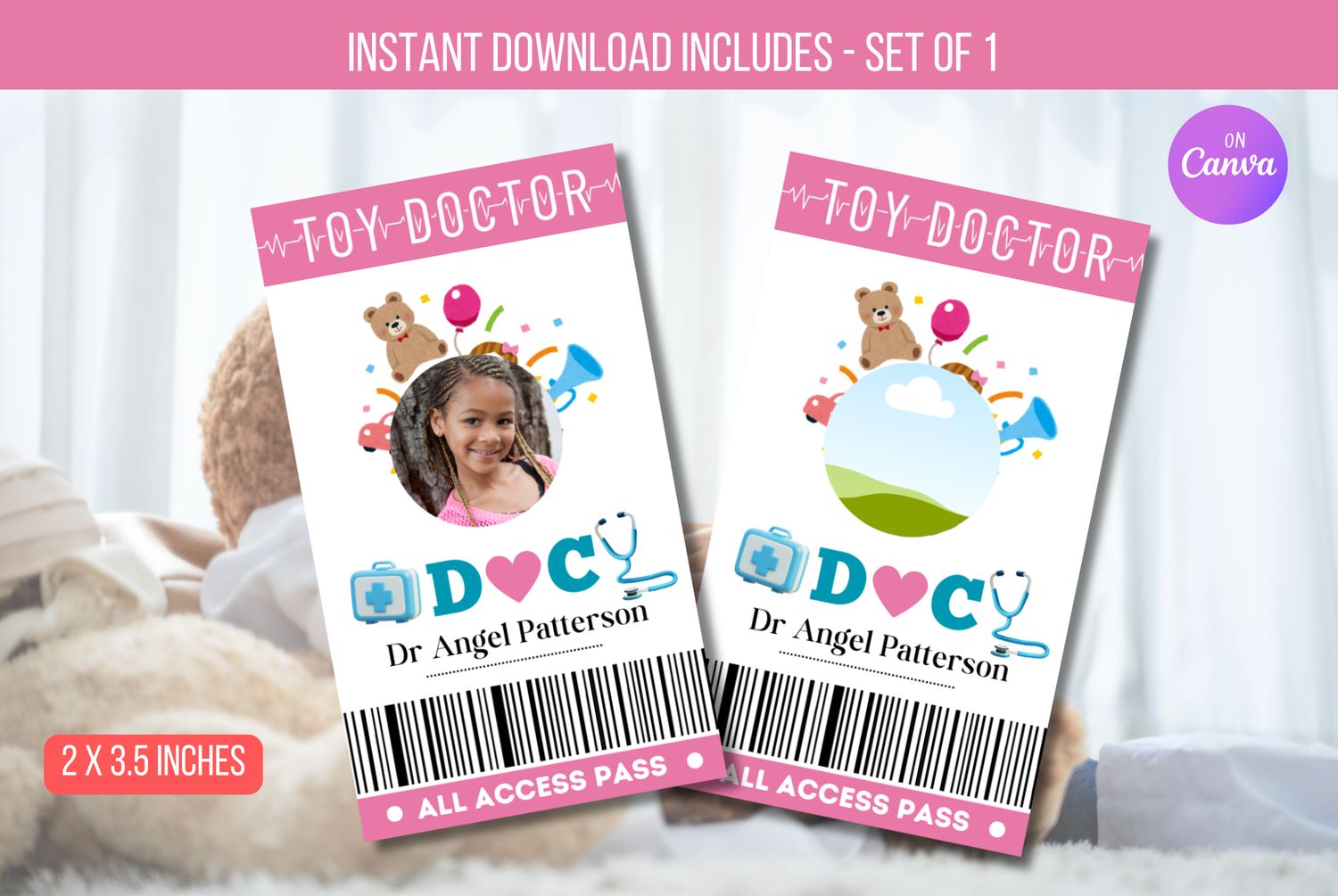 EDITABLE Toy Doctor name tag, Toy Doc party, Pretend play doctor, Doctor badge, Nurse name tag, Doctor name tag Instant Download