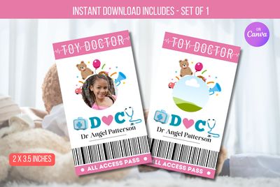 EDITABLE Toy Doctor name tag, Toy Doc party, Pretend play doctor, Doctor badge, Nurse name tag, Doctor name tag Instant Download