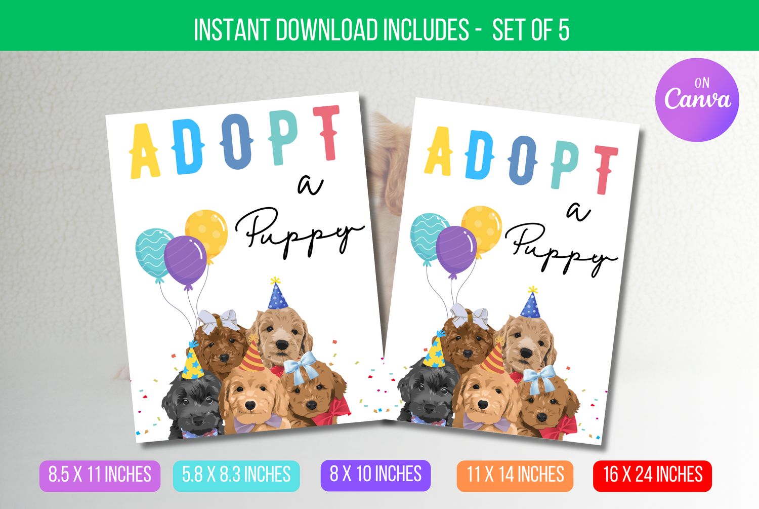EDITABLE  Adopt A Puppy Birthday Printable Sign, Kitty Cat Party, Dog Adoption, Pet Adoption, Puppy Adoption Party Instant Download