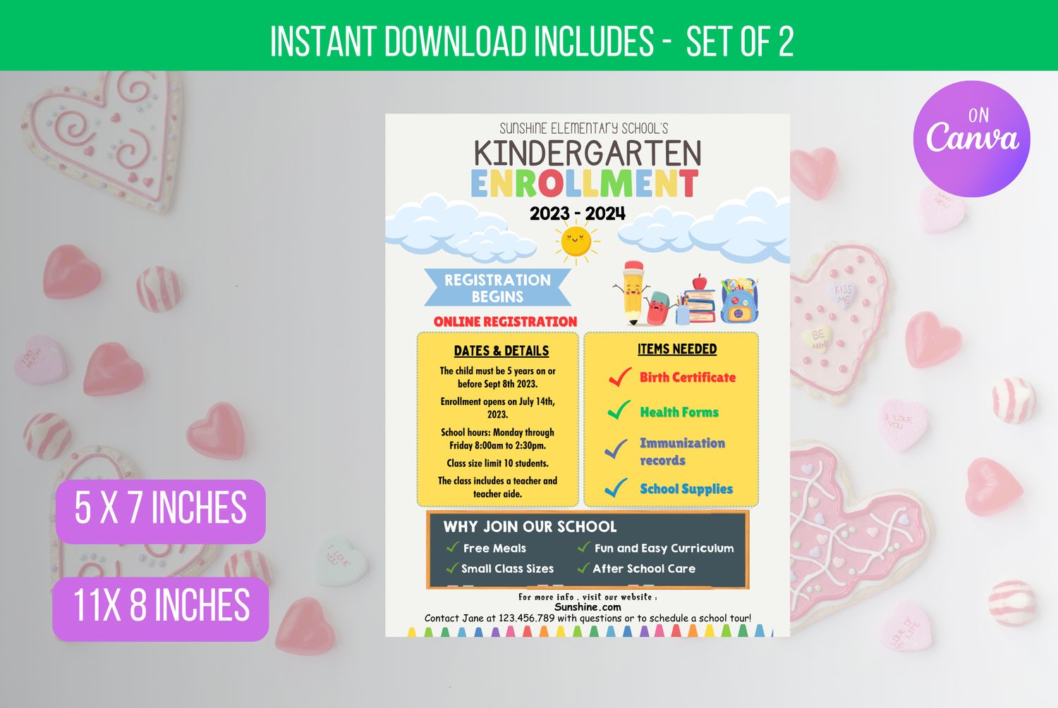 Kindergaten enrollment template, Kindergarten flyer, preschool flyer, editable flyer, instant download, customizable, Kindergarten Admission Form Template