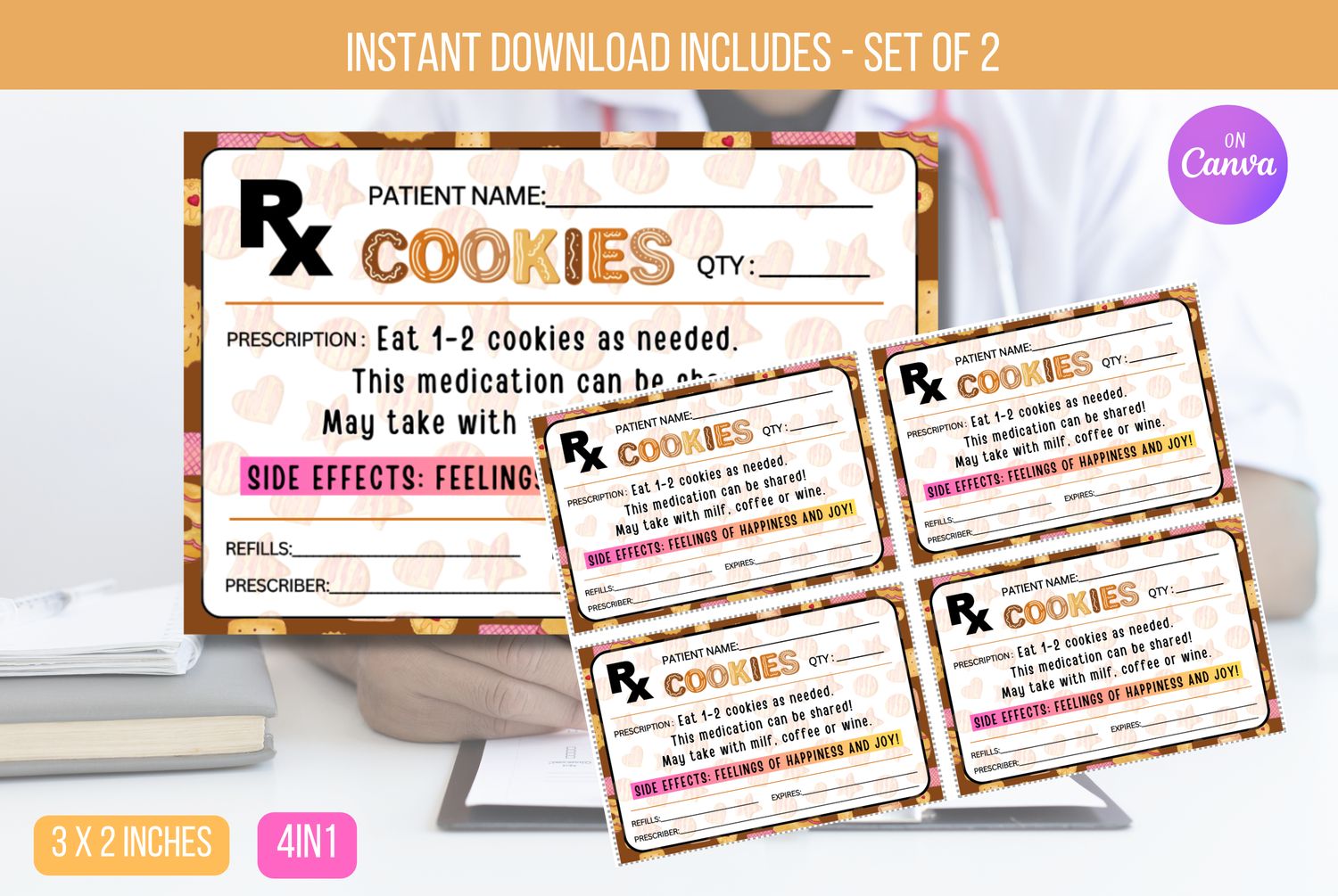 EDITABLE Cookie RX Prescription Label, Cookie Prescription Sticker Nurse Appreciation Printable, Medical Pharmacy Gift Tag Instant Download