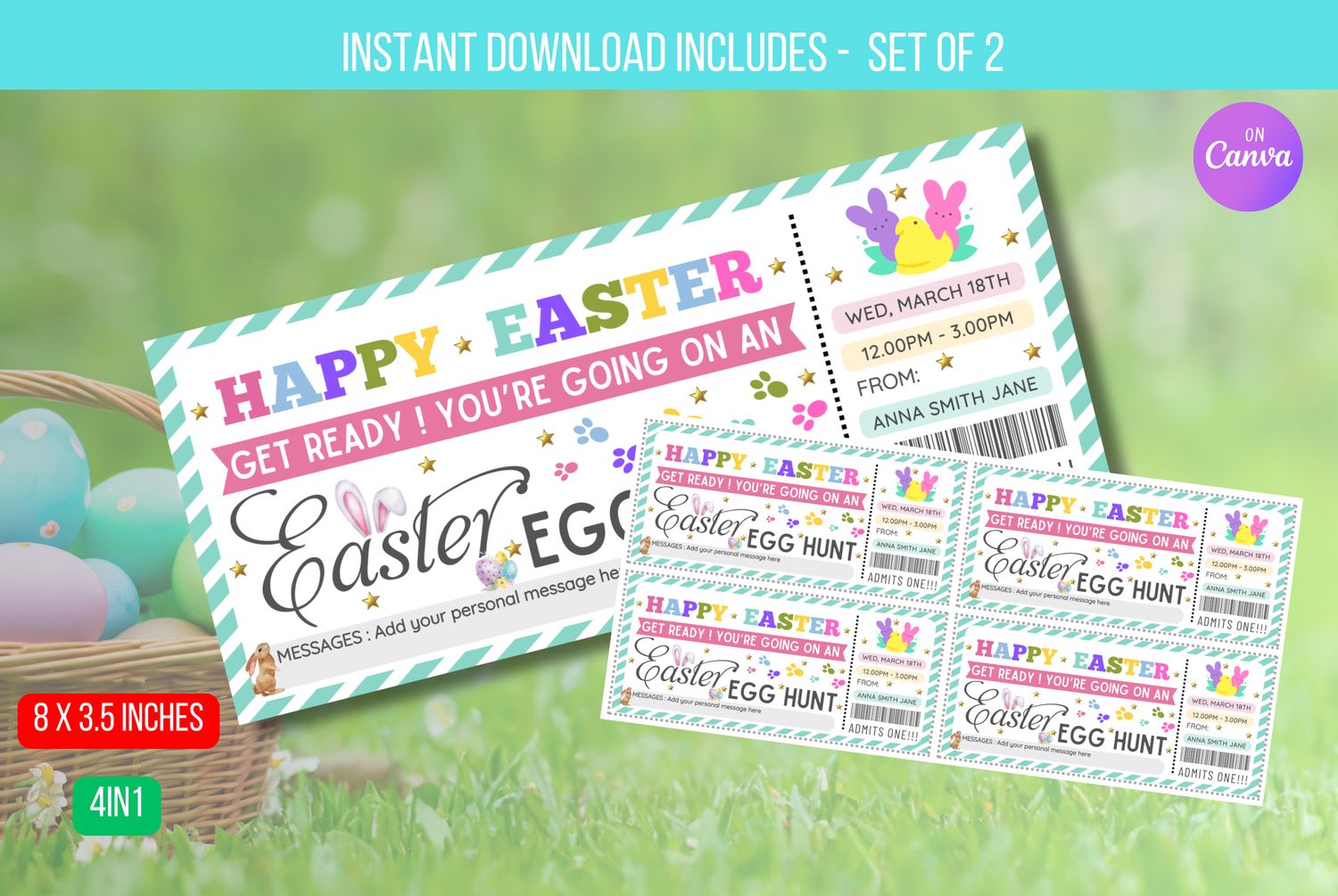 EDITBALE Easter Egg Hunt Ticket , Easter Party Invite Reveal Coupon,  Surprise Easter Egg Hunt Gift Voucher For Kids Family Friends Instant
