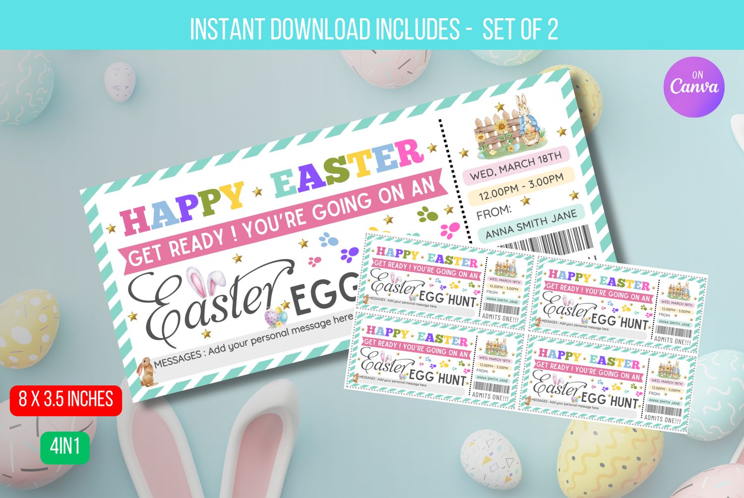EDITBALE Easter Egg Hunt Ticket , Easter Party Invite Reveal Coupon,  Surprise Easter Egg Hunt Gift Voucher For Kids Family Friends Instant