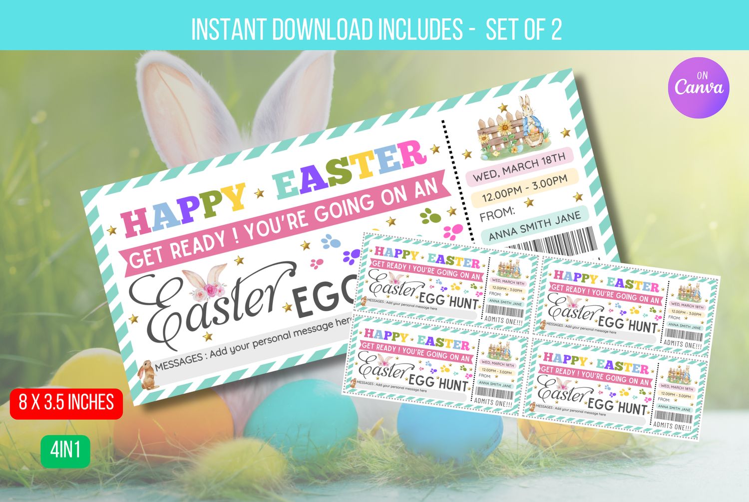 EDITBALE Easter Egg Hunt Ticket , Easter Party Invite Reveal Coupon,  Surprise Easter Egg Hunt Gift Voucher For Kids Family Friends Instant