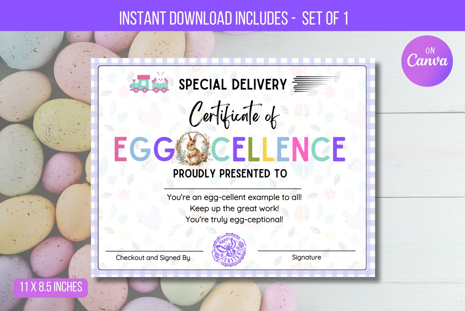EDITABLE  Easter Certificate of Egg-cellence, Easter Party, Easter Egg Hunt, Easter Day Printable, Excellence Certificate Instant Download