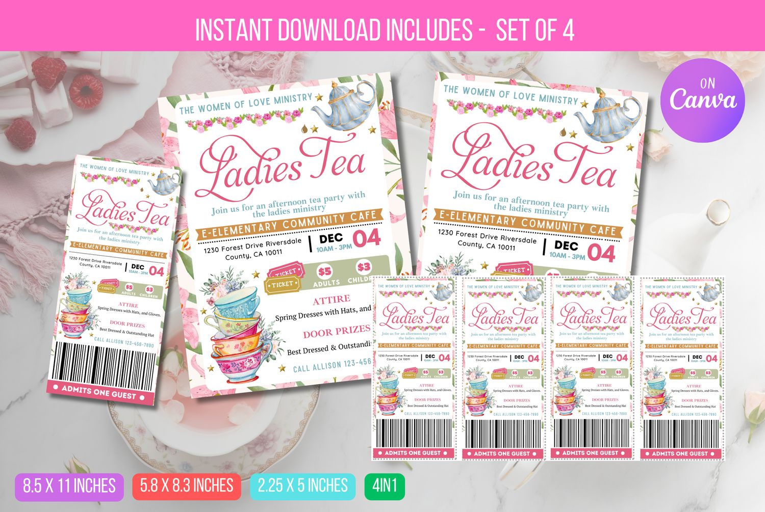 EDITABLE Ladies Tea Event Flyer Printable With Ladies Conference Event, Brunch Women&#39;s Ministry High Tea Coffee Order of Event Mother&#39;s Day