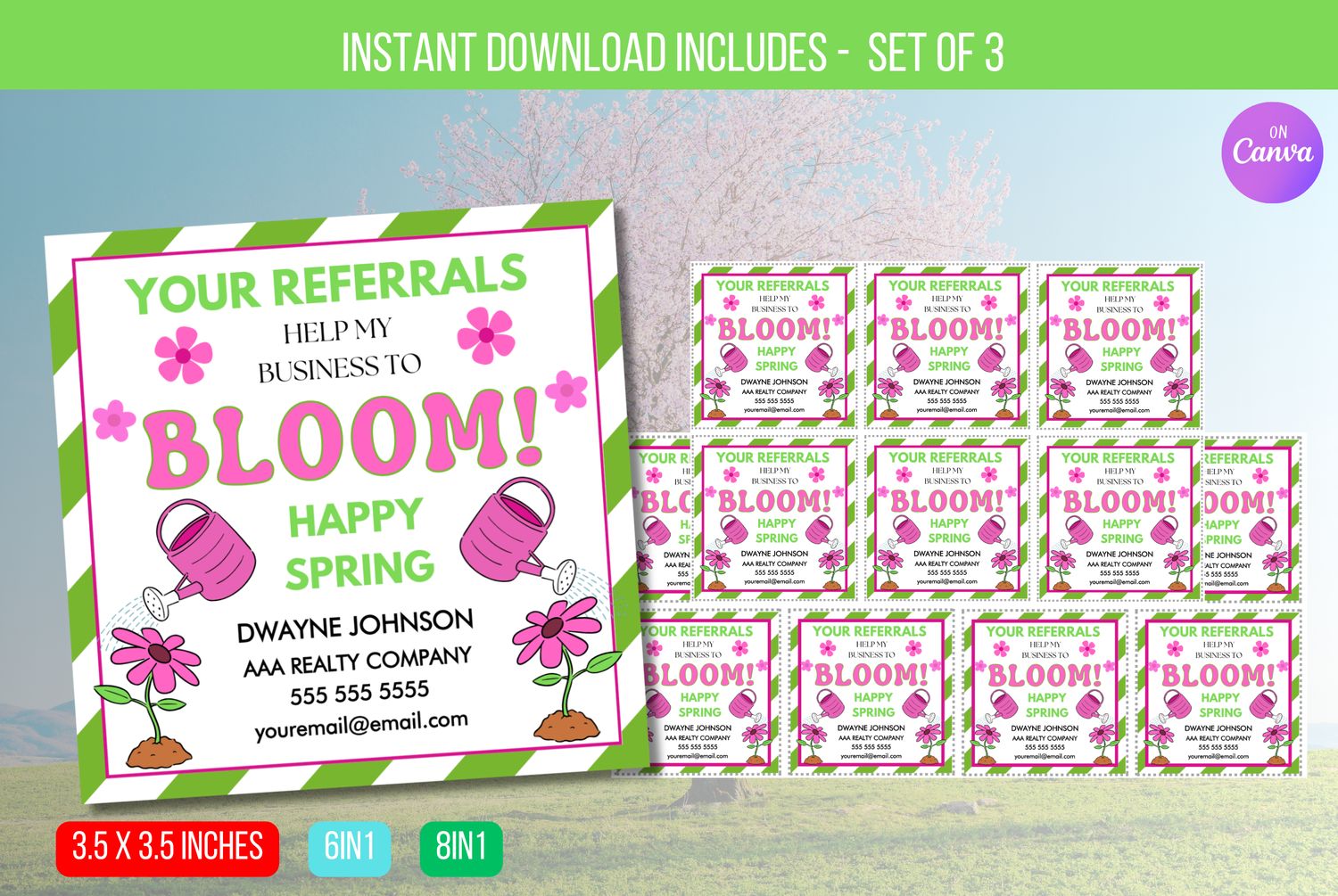EDITABLE Your Referrals make my business BLOOM, Mint Realtor Pop By Tag, Real Estate Pop by Tags, Bloom Pop by Tags Instant Download