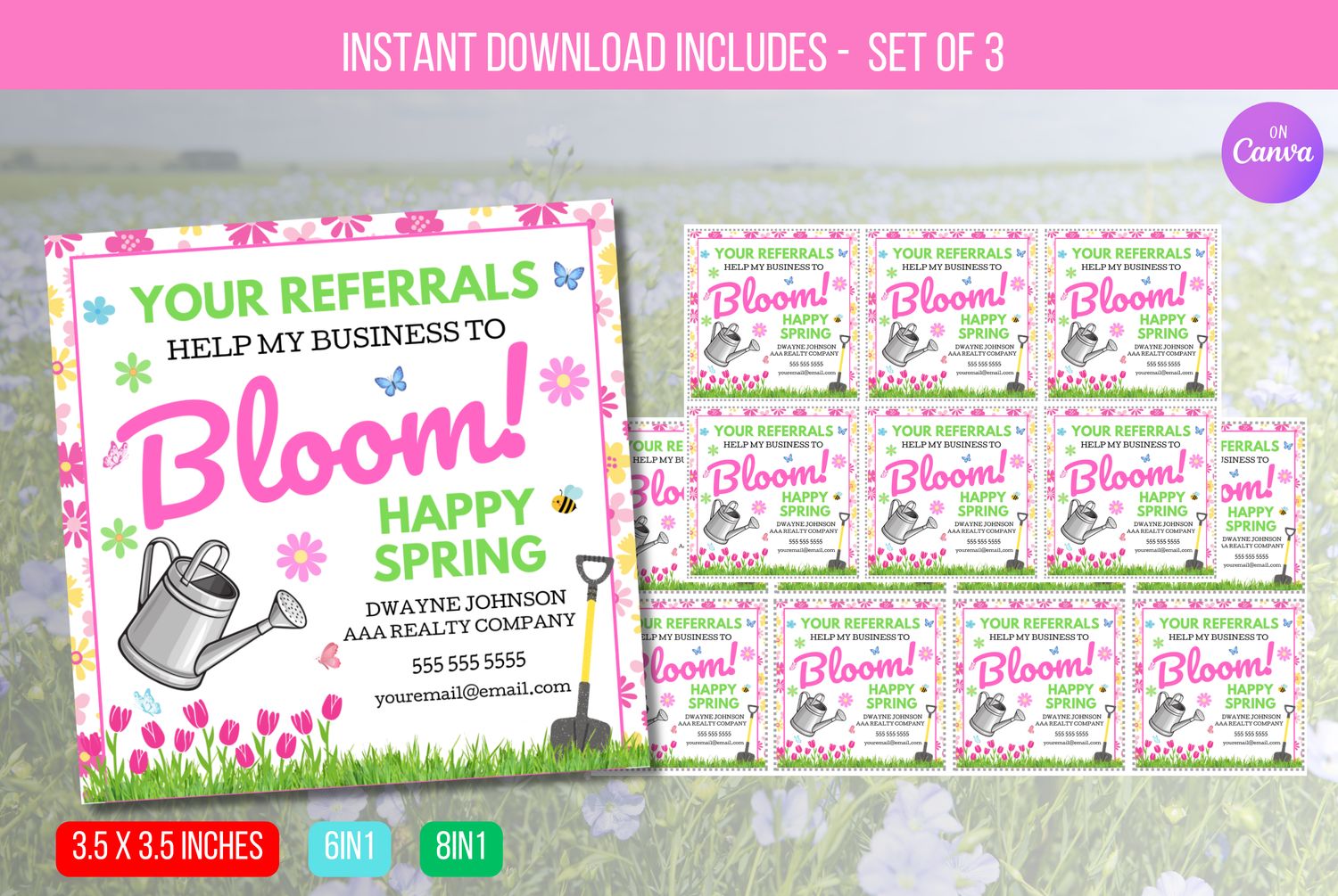 EDITABLE Your Referrals make my business BLOOM, Mint Realtor Pop By Tag, Real Estate Pop by Tags, Bloom Pop by Tags Instant Download