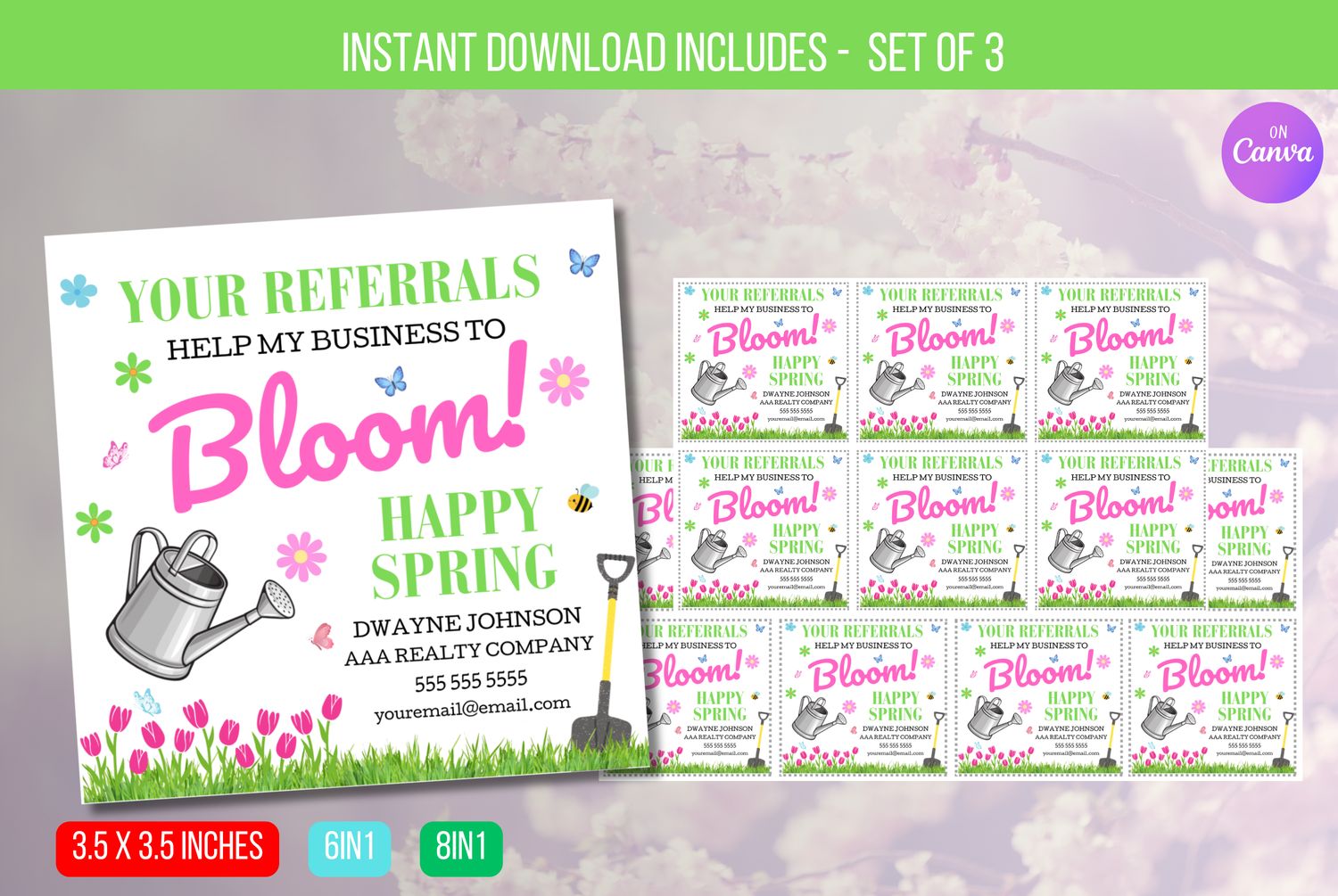 EDITABLE Your Referrals make my business BLOOM, Mint Realtor Pop By Tag, Real Estate Pop by Tags, Bloom Pop by Tags Instant Download