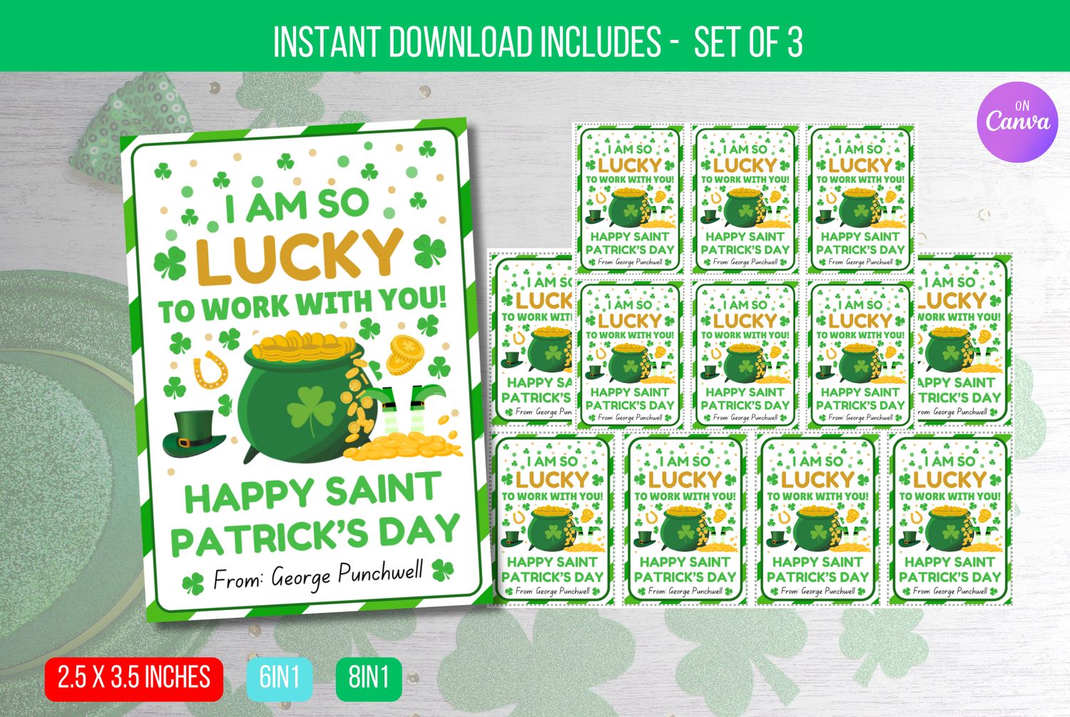 EDITABLE I Am So Lucky To Work With You, Shamrock Rainbow Office Staff Appreciation, St Patrick&#39;s Day Coworker Gift Tags Instant Download