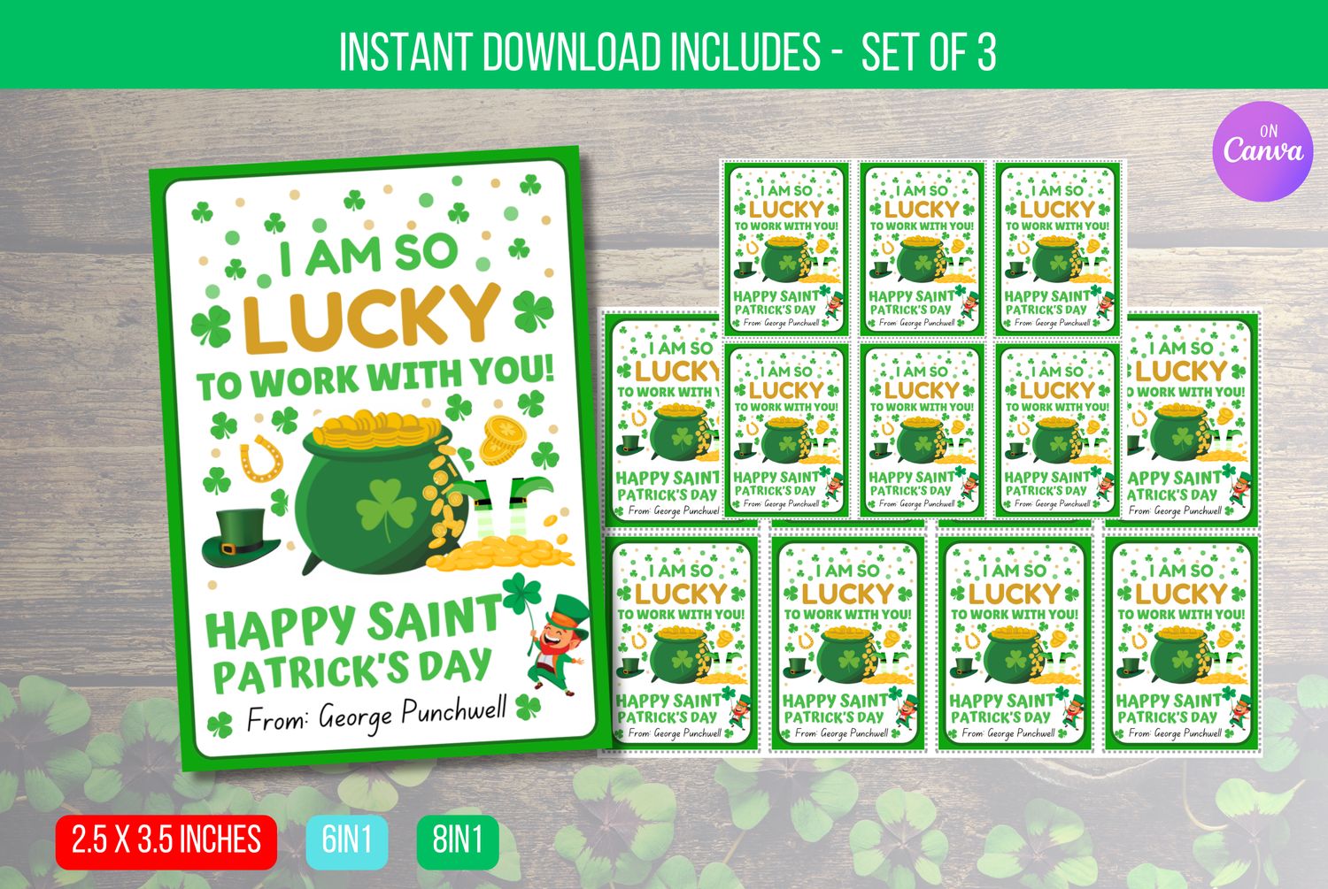 EDITABLE I Am So Lucky To Work With You, Shamrock Rainbow Office Staff Appreciation, St Patrick&#39;s Day Coworker Gift Tags Instant Download