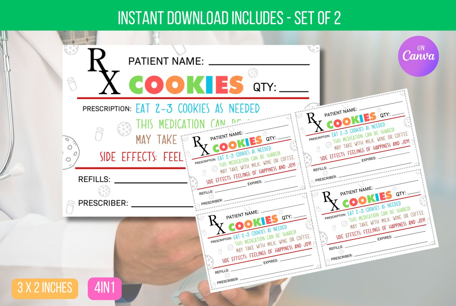 EDITABLE Cookie RX Prescription Label, Cookie Prescription Sticker Nurse Appreciation Printable, Medical Pharmacy Gift Tag Instant Download
