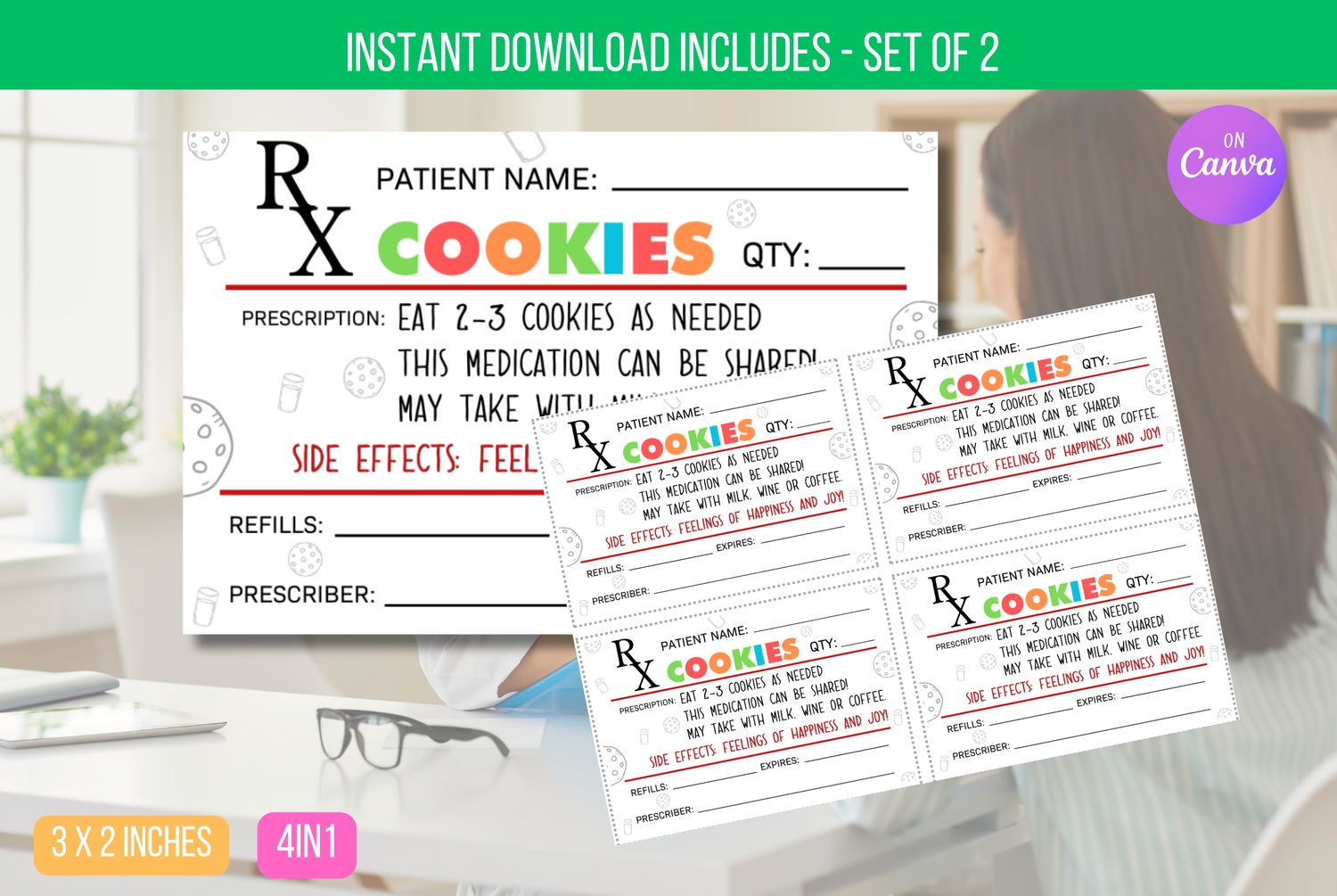 EDITABLE Cookie RX Prescription Label, Cookie Prescription Sticker Nurse Appreciation Printable, Medical Pharmacy Gift Tag Instant Download