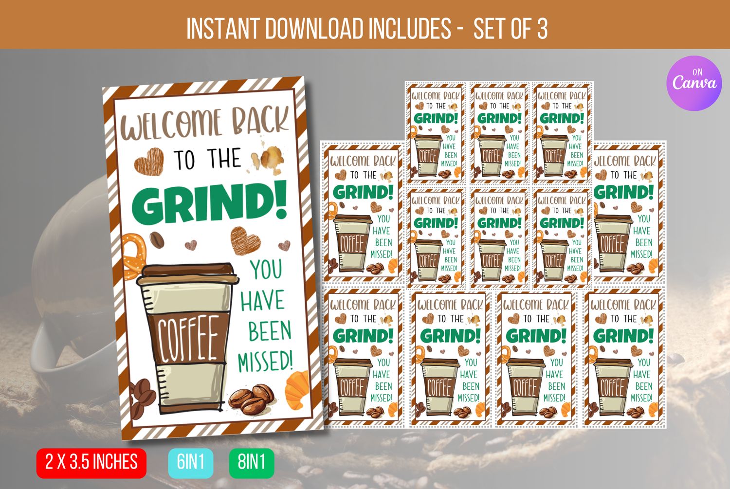 EDITABLE Welcome Back To The Grind Coffee Sign, New School Year, Teacher Staff Employee Volunteer PTO PTA, Coffee Bar Instant Download
