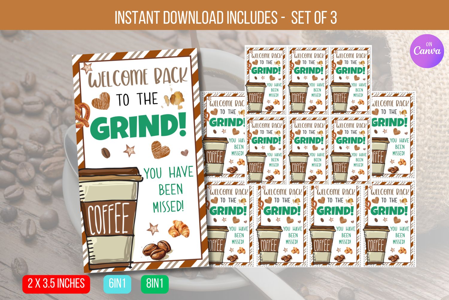 EDITABLE Welcome Back To The Grind Coffee Sign, New School Year, Teacher Staff Employee Volunteer PTO PTA, Coffee Bar Instant Download