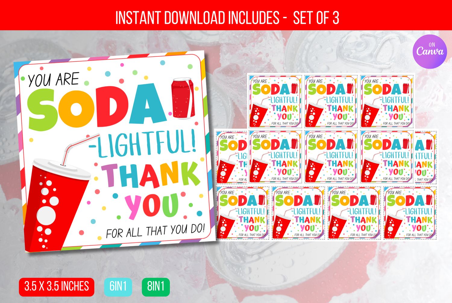 EDITABLE You&#39;re SODA-lightful, Soda Appreciation Sign, Staff Employee Nurse Teacher Volunteer Appreciation Week Decor Instant Download