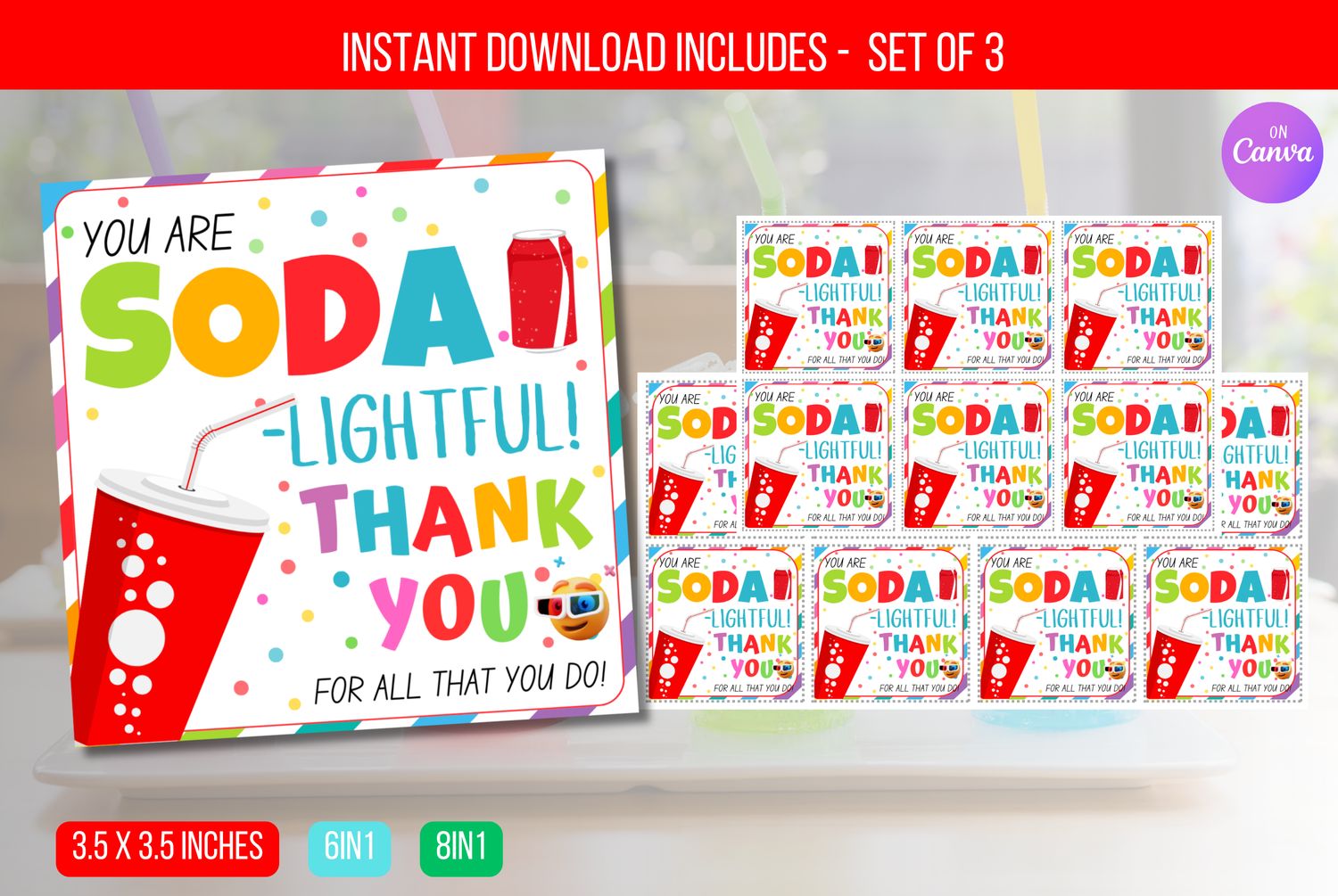 EDITABLE You&#39;re SODA-lightful, Soda Appreciation Sign, Staff Employee Nurse Teacher Volunteer Appreciation Week Decor Instant Download