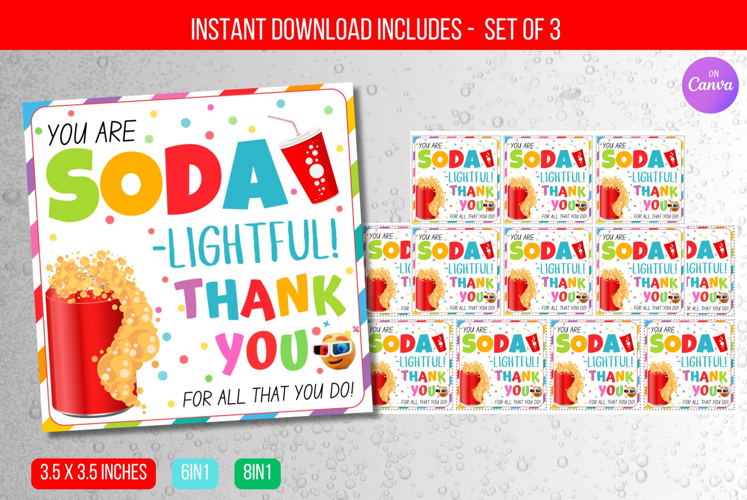 EDITABLE You&#39;re SODA-lightful, Soda Appreciation Sign, Staff Employee Nurse Teacher Volunteer Appreciation Week Decor Instant Download