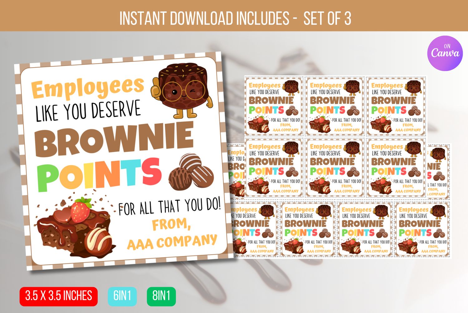 EDITABLE Employees Deserve Brownie points, Employee Appreciation Gift Tags, Office Staff Appreciation Week Treat Instant Download
