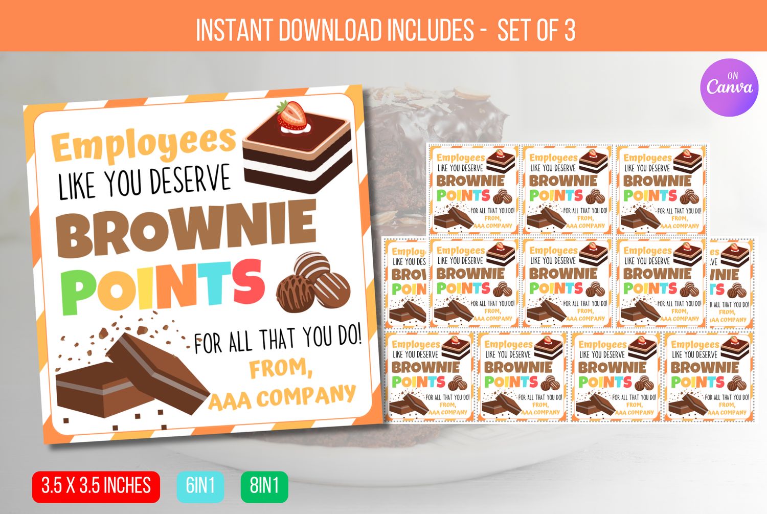 EDITABLE Employees Deserve Brownie points, Employee Appreciation Gift Tags, Office Staff Appreciation Week Treat Instant Download