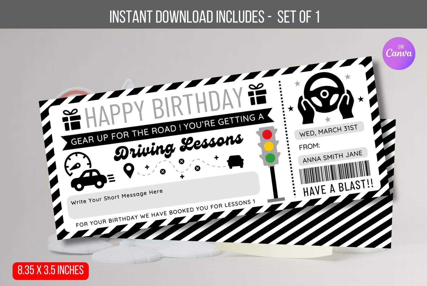 EDITABLE Driving Lesson Gift Voucher, Birthday Surprise Driving School Gift Voucher Ticket, Voucher Ticket, Teen Gift Idea Learn To Drive