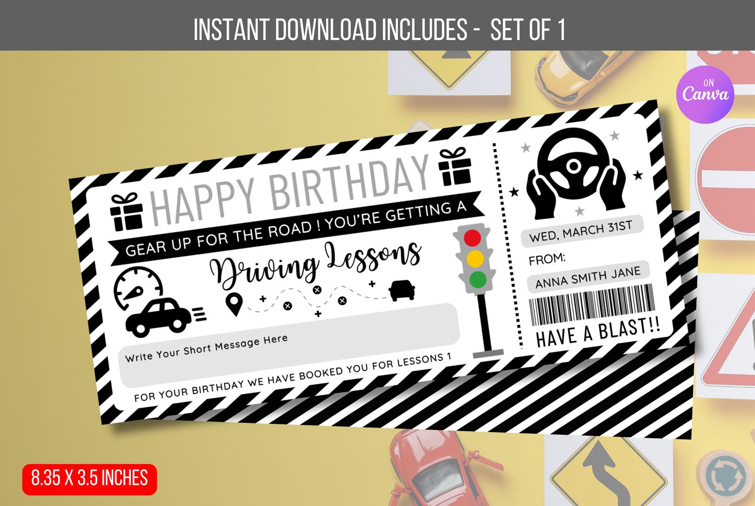 EDITABLE Driving Lesson Gift Voucher, Birthday Surprise Driving School Gift Voucher Ticket, Voucher Ticket, Teen Gift Idea Learn To Drive