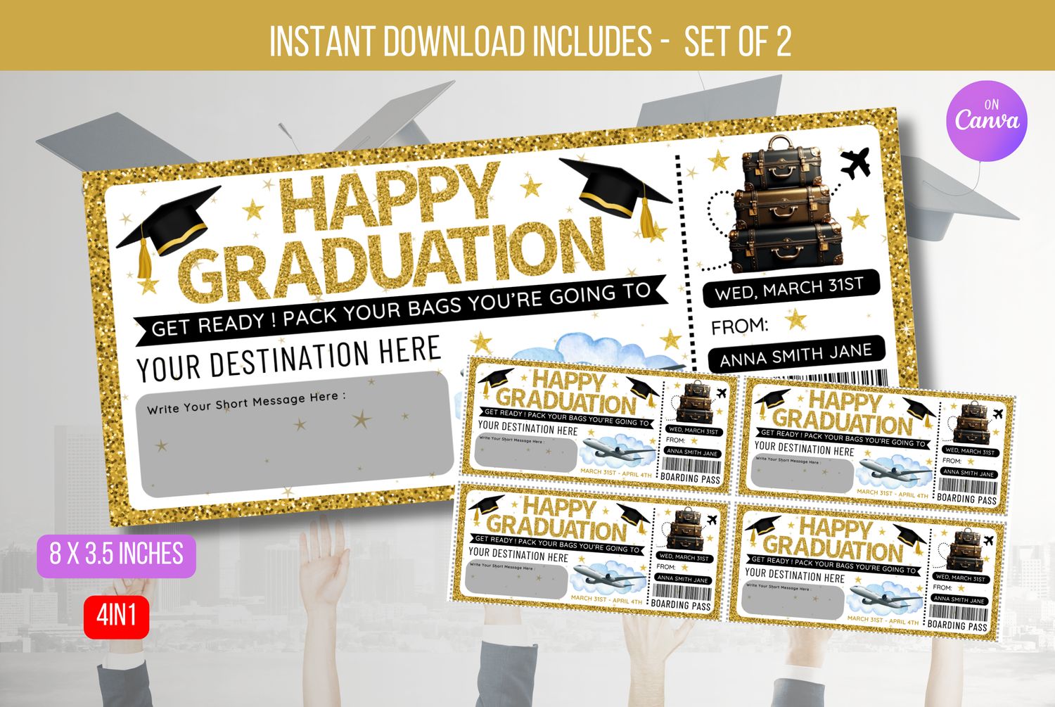 EDITABLE Graduation Boarding Pass Ticket, Graduation Gift Ticket, Plane Ticket, Surprise Trip Ticket, Surprise Vacation Instant Download