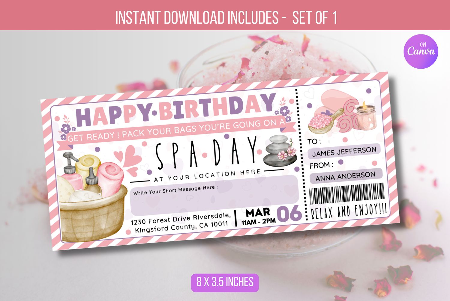 EDITABLE Birthday Surprise Spa Treatment Coupon Reveal For Her, Spa Day Gift Voucher Ticket, Spa Membership Package Instant Download
