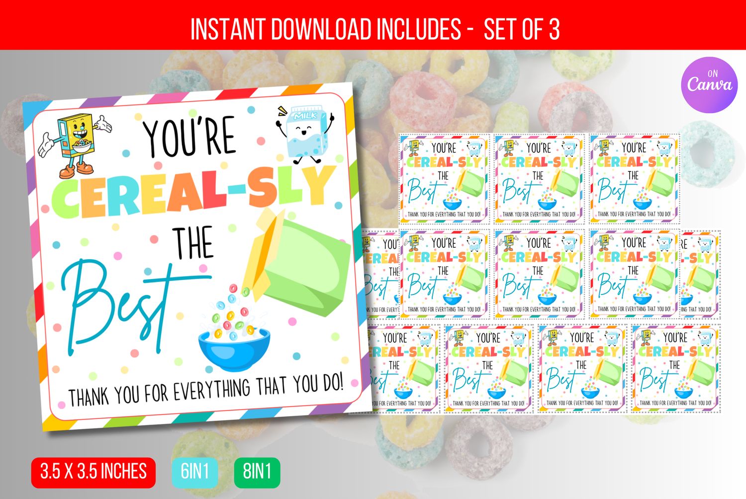 EDITABLE You are Cereal-sly the Best Tag, Teacher Appreciation Cereal Gift Tag, School PTA Volunteer Instant Download