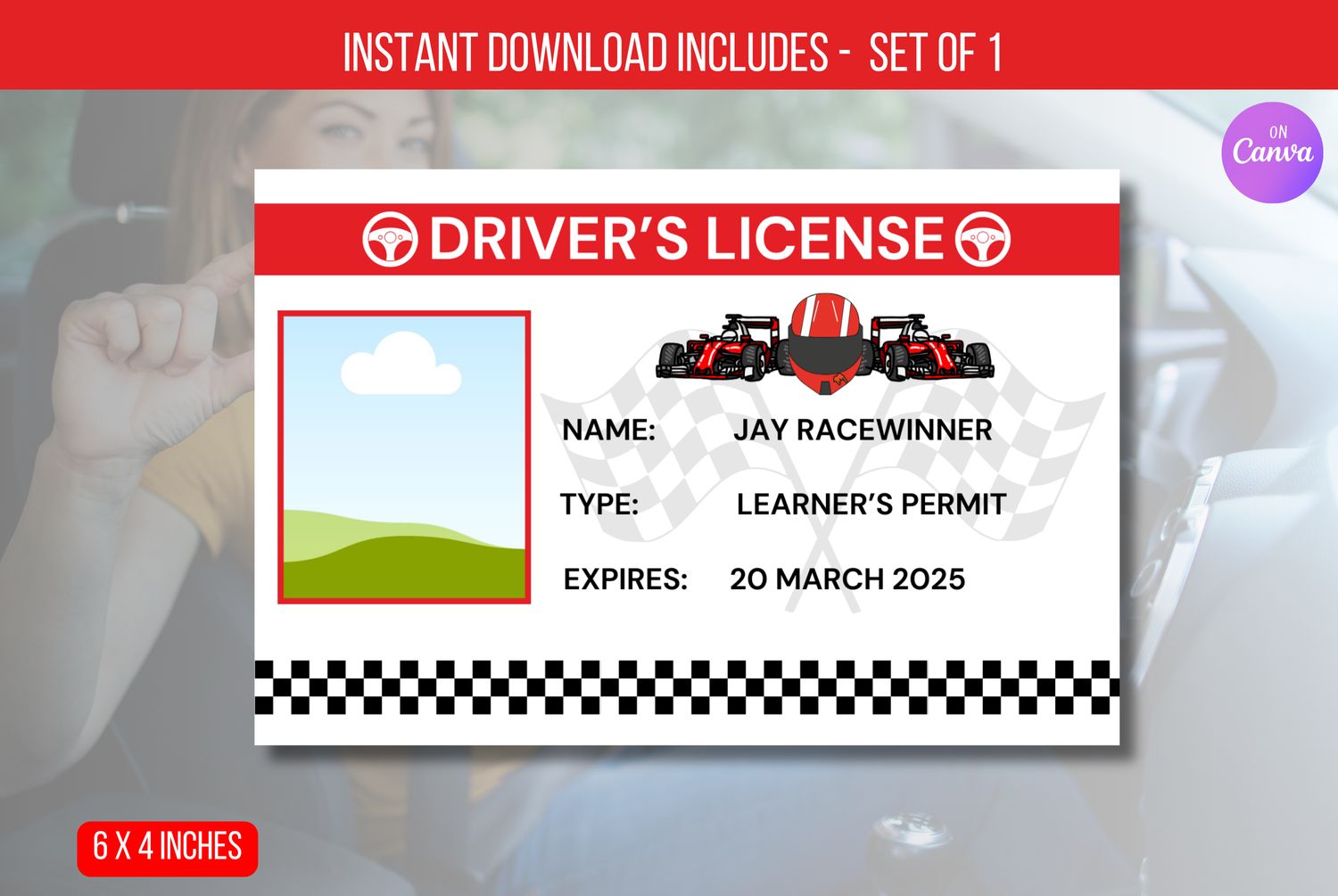 EDITABLE Race Car Drivers License Birthday Party Decorations, ID Badge Template For Kids License, Identification Card Instant Download
