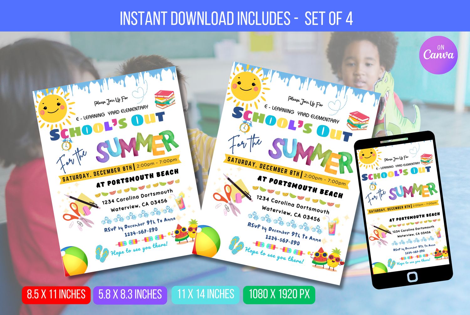 EDITABLE School&#39;s Out for Summer Party Invite, End of School Party Invitation, Summer Pool Party Summer Invite Template Instant Download